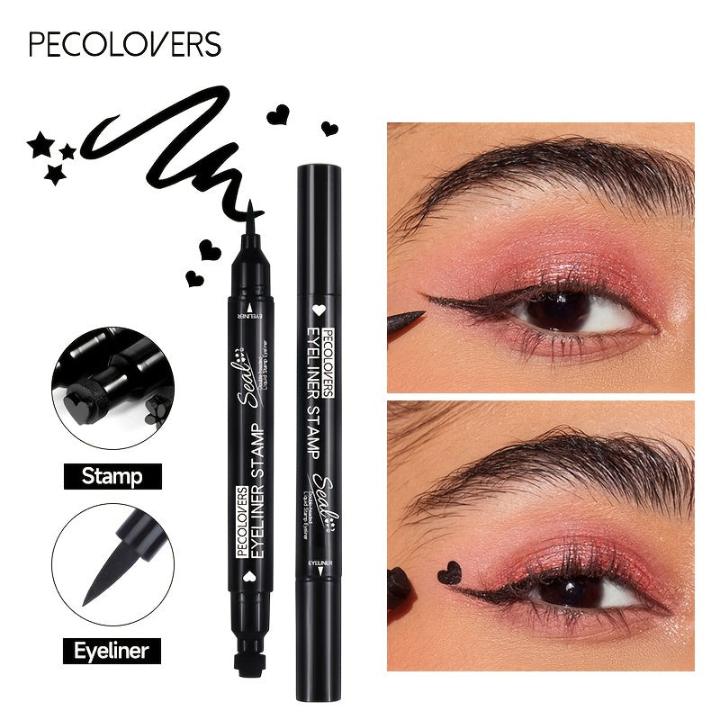 PECOLORVERS 2 in 1 Waterproof Black Liquid Eyeliner & Stamp Set - Alcohol Free, Quick-Drying Eye Makeup with Star, Moon, Heart, Flower Stamps