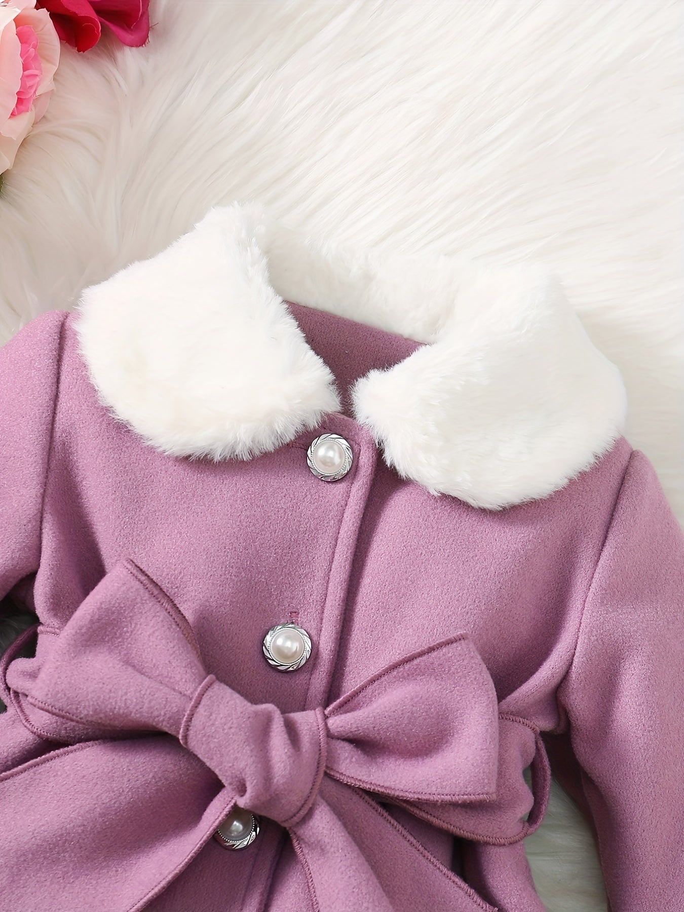 Fashionable And Versatile Coat for Baby Girls in Autumn And Winter, a Perfect Mother'S Day Gift. Adorable Plush Coat with a Bow And Collar, Designed for a Sweet Princess Look. Soft And Comfortable Outerwear to Keep Baby Warm
