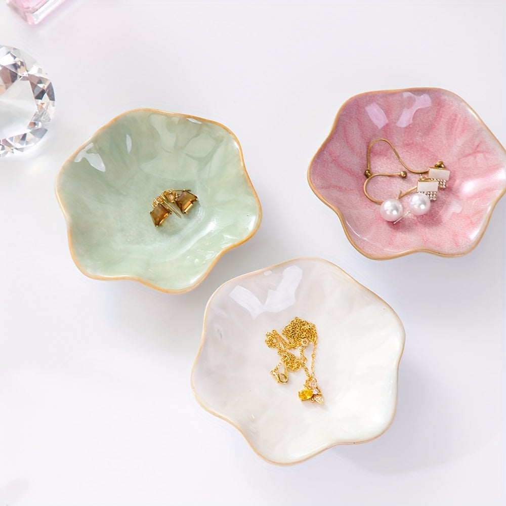 1pc Elegant Ceramic Flower Plate with Smooth Edges Suitable for Jewelry, Cosmetics, Keys & Trinkets - Decorative Dishes for Home, Bathroom, Dresser, Desk - Multi- Tableware, Jewelry Trays