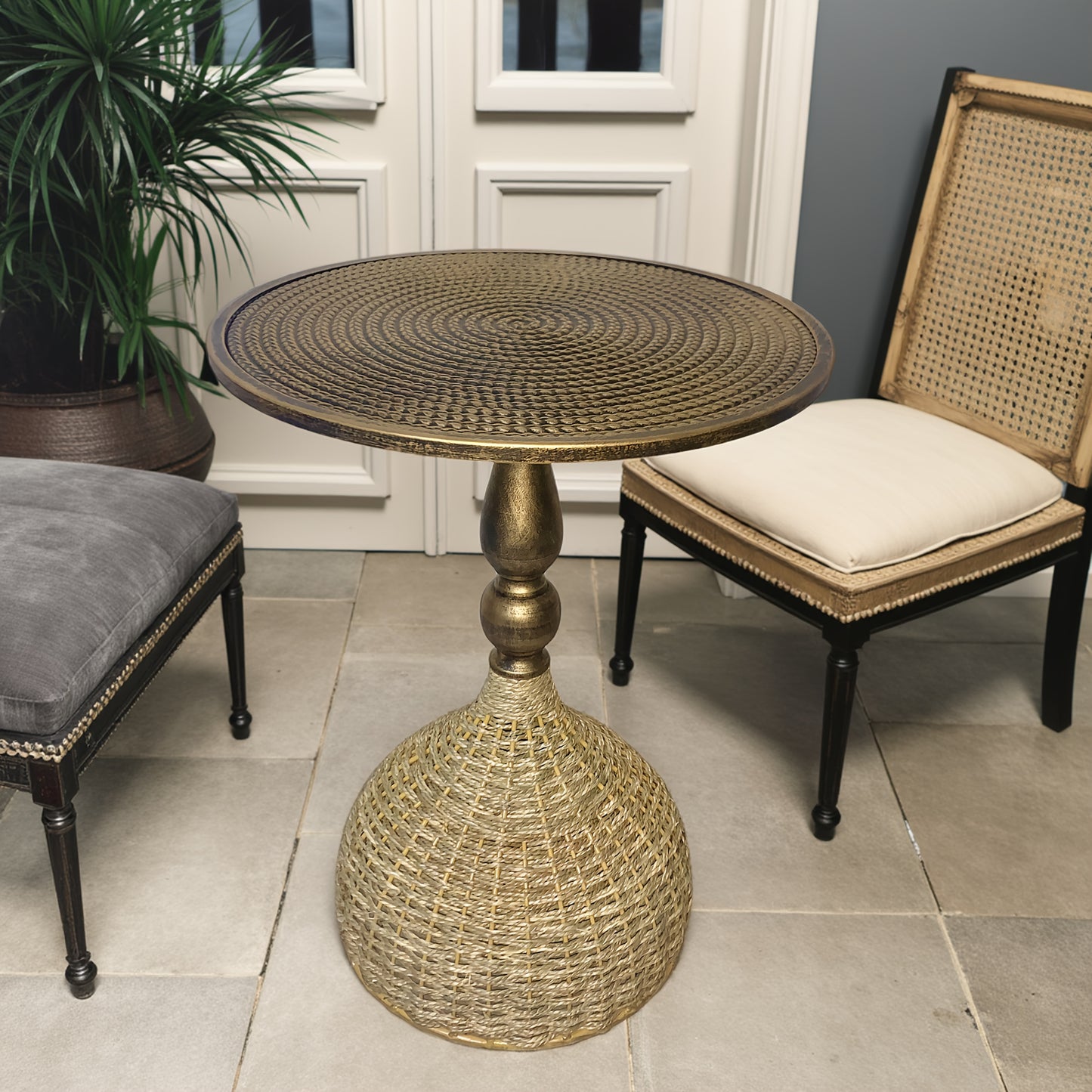 Handcrafted Wicker Iron Artistic Water Grass Rope Braided Tea Table Side Table Flower Rack Living Room Sofa Side Table Study Room Balcony Inn Outdoor Coffee House Bar, Garden Patio Bedroom Decoration