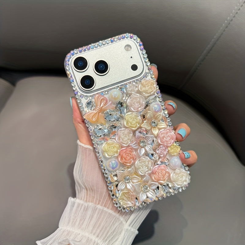 Phone Case - Fashionable And Luxurious Colorful Resin Flower Phone Case with Rhinestones And Pearls, Suitable for Iphone 17 Pro Max/16 Plus/Xr/7G, Designed to Prevent Drops