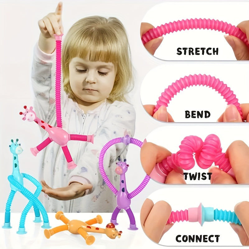 4pcs Giraffe Stretching Toy Suction Cup Variety Shape Stretching Tube Decompression Novelty Educational Children's Toys halloween christmas gift