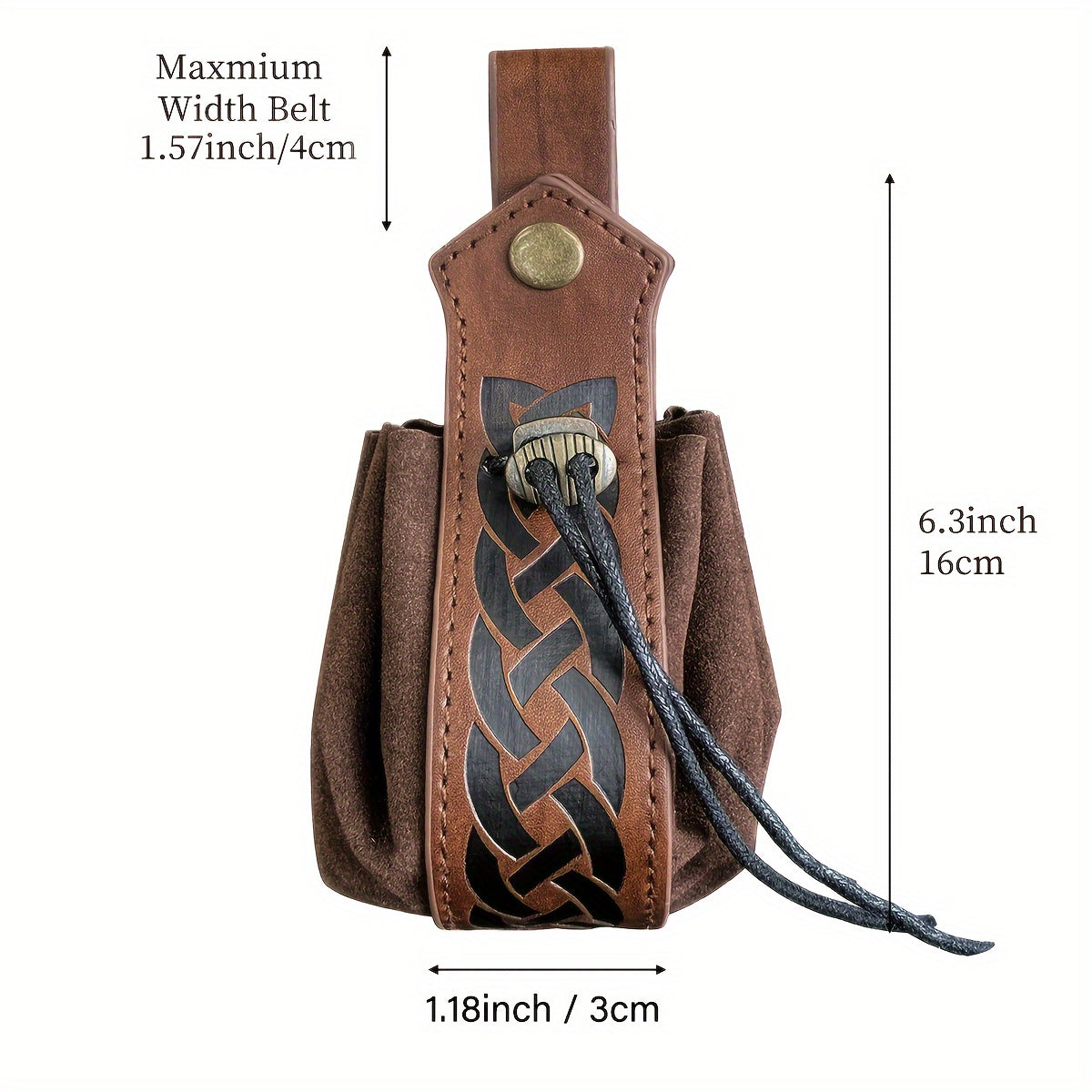 Unisex Retro Faux Leather Belt Pouch - Vintage Drawstring Closure, Faux Suede Lining - Party & Halloween Accessories | Foldable Design | Fixed Shoulder Strap