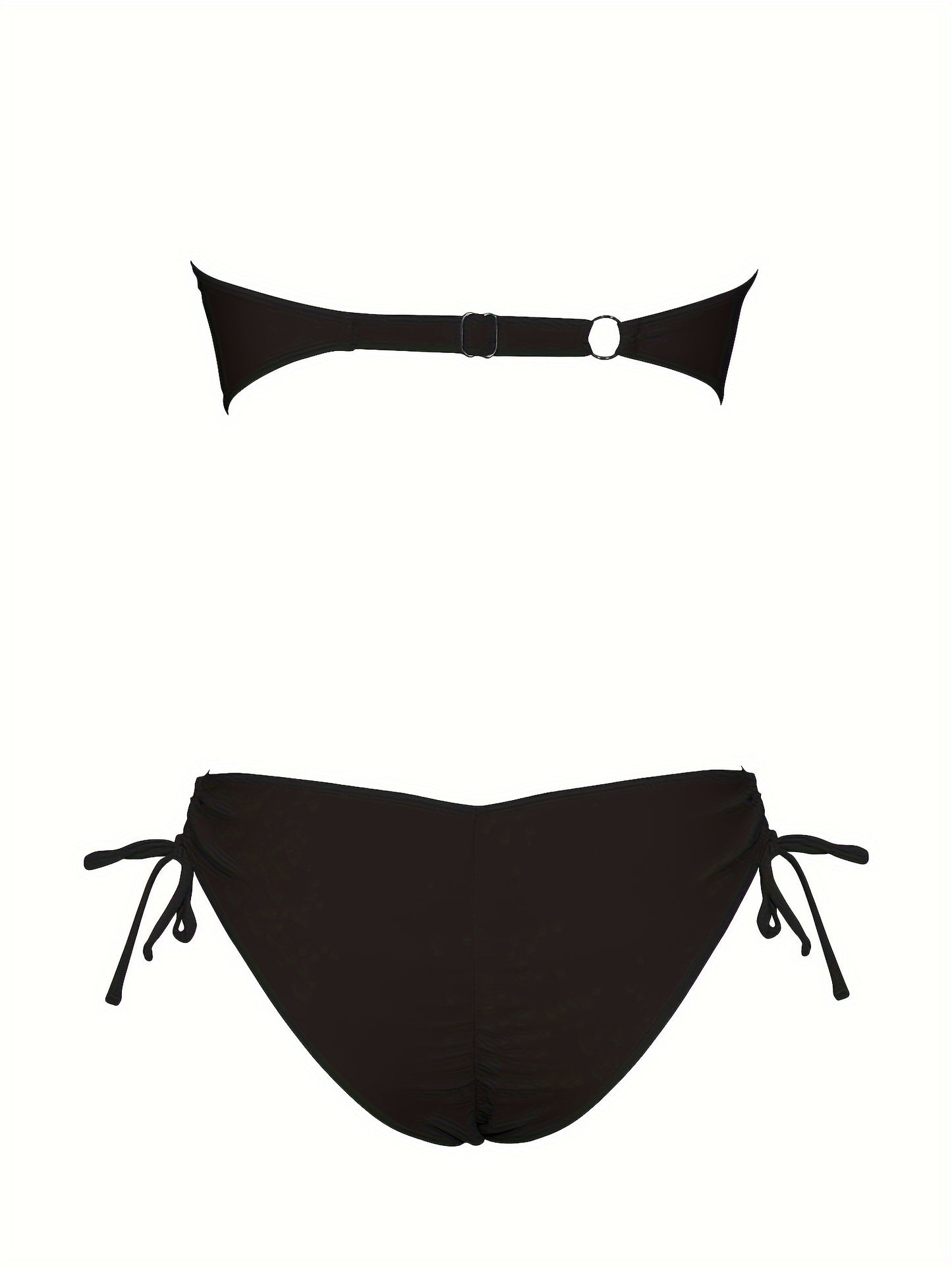 two pieces Women's Tie Front Bandeau Bikini Set with High Cut Drawstring Tie Side Bottoms - Stretchy and Comfortable Swimwear