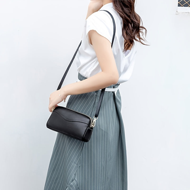 Small Zipper Crossbody Bag, Women's Double Layer Clutch Purse, Solid Color Wristlet Wallet