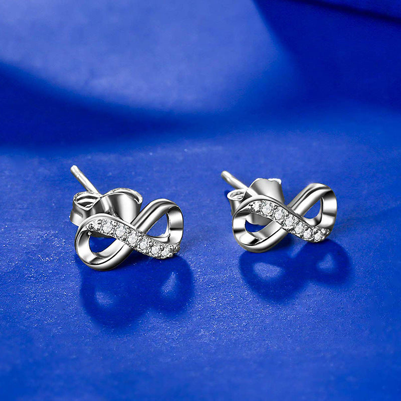 Lucky Cubic Zirconia Infinity shaped Stud Earrings Silver Plated Jewelry For Women 1Pair