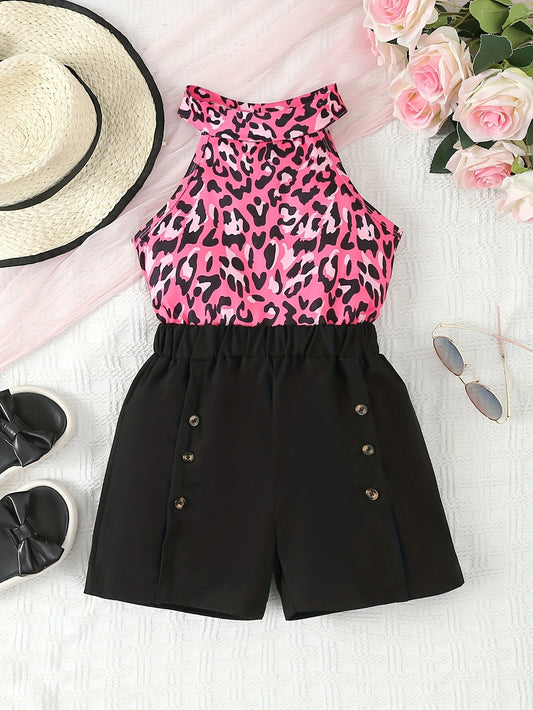 Sweet Girls 2pcs Flower Print Halter Neck Sleeveless Top + Shorts Set Summer Outdoor Clothes Gift