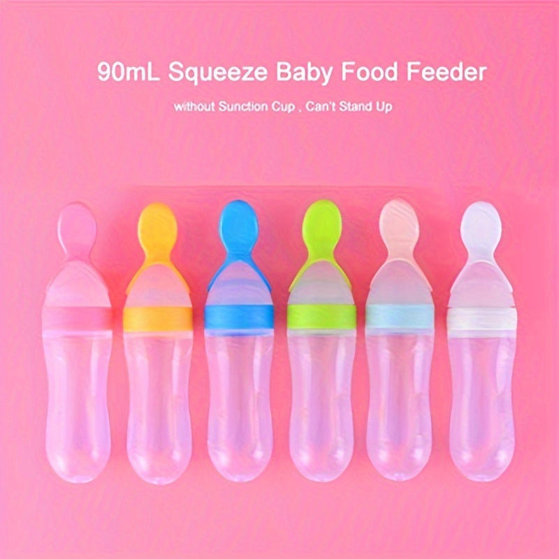 [Silicone Baby Feeder] Silicone Baby Food Feeder, Multifunctional Feeding Bottle with Spoon | Food Dispensing, Food Supplement, and Medicine Processor