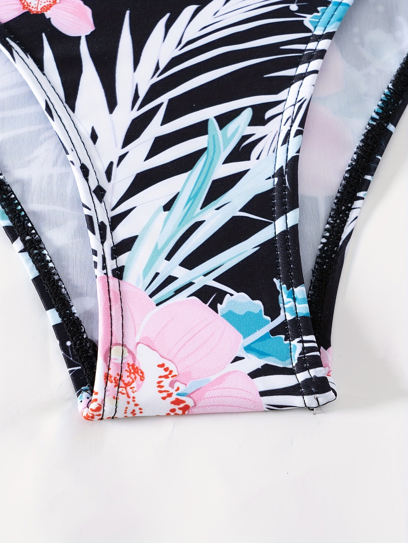 3 Piece Set Stretchy Floral Print Long Sleeve V Neck Tie Back Swimsuits - High Stretch Polyester Bikini Set with Kimono Cover Up - Perfect for Swimming and Beach Activities