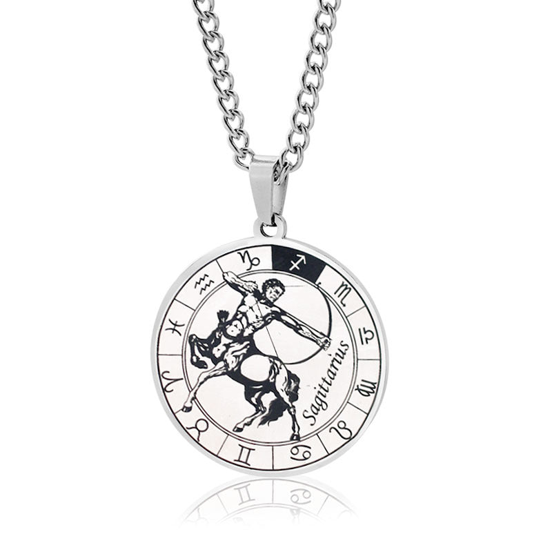 Stainless Steel Star Zodiac Necklace 12 Constellation Coin Pendant Necklace For Men Jewelry Gift For Birthday Anniversary