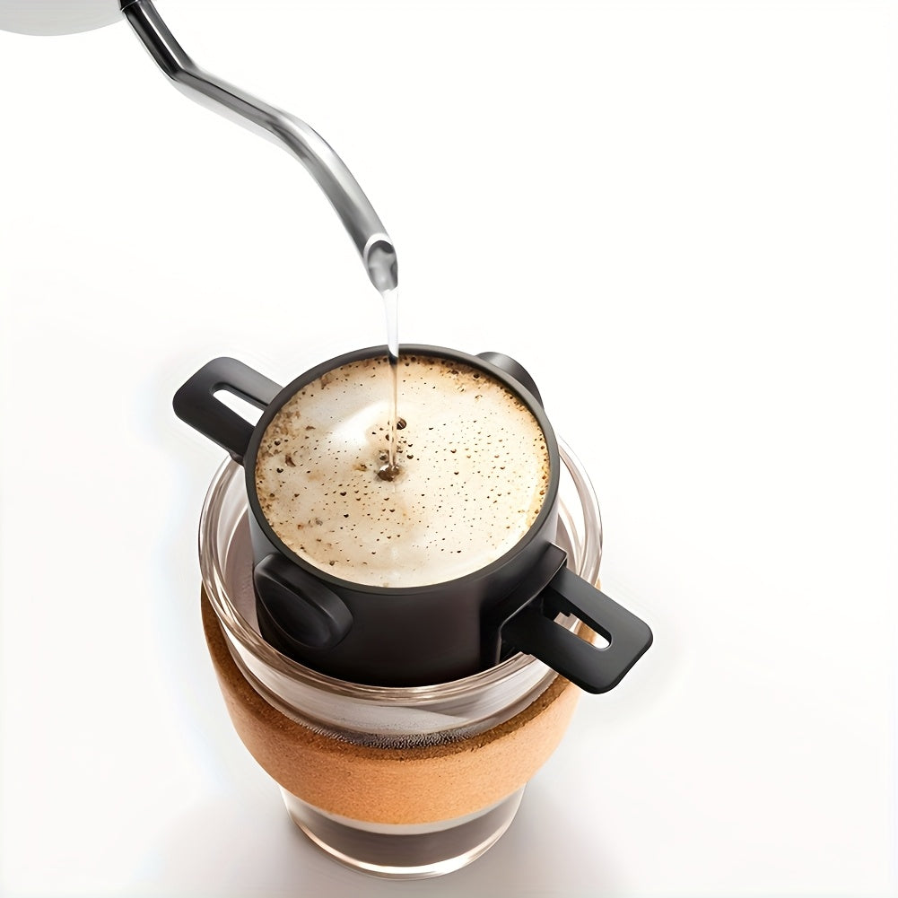 1pc Portable Pour Over Coffee Dripper, Reusable Stainless Steel Infuser with Folding Design, Plastic Material, Black, Manual Coffee Maker | Portable Infuser | Stainless Steel Dripper