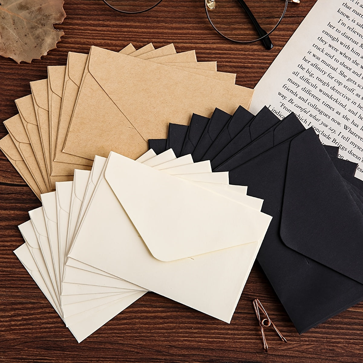 50pcs Kraft Paper Vintage Square Mini Envelopes, Self-Sealing Greeting Card Holders for Thanksgiving & Everyday Use