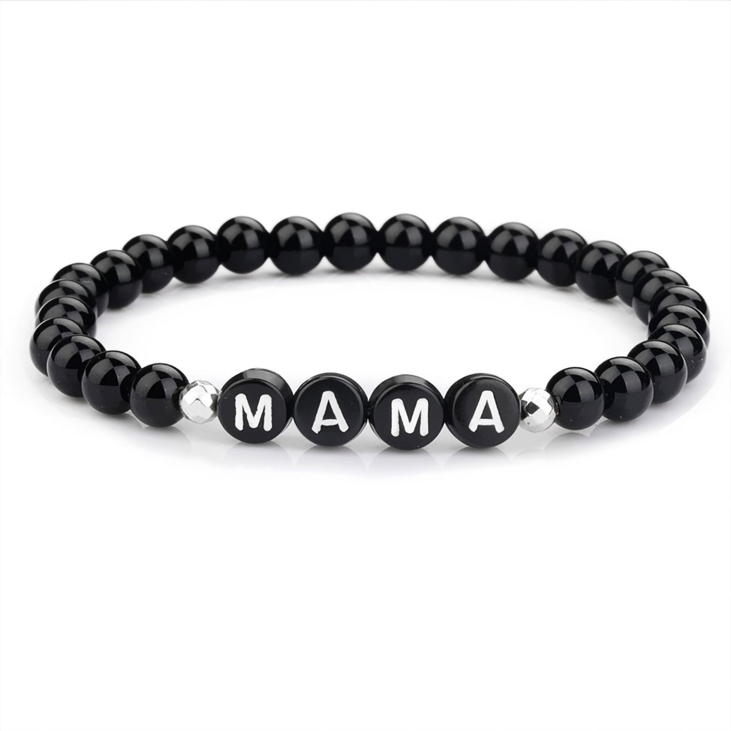 MAMA/ DAD Letter Beaded Bracelet Black Smooth Round Beads Stretch Father's Day/ Mother's Day Hand Jewelry Gift