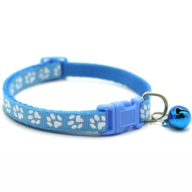 Rainbow Cute Bell Collar with Adjustable Buckle and Paw Print Design for Cats