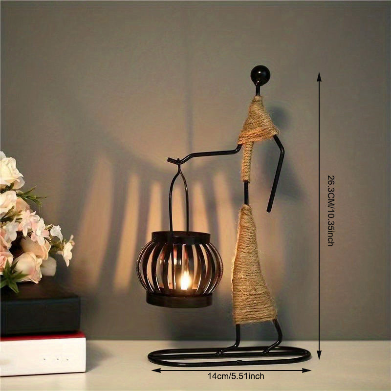 [1pc Lady Character Candle Holder] 1pc Metal Shaped Candle Holder With A Lady Character Design, Christmas Decoration, Christmas Candle Holder