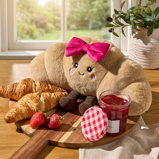 Chloe The Bow Croissant Cushion - Natural/Hot Pink 35 x 18cm