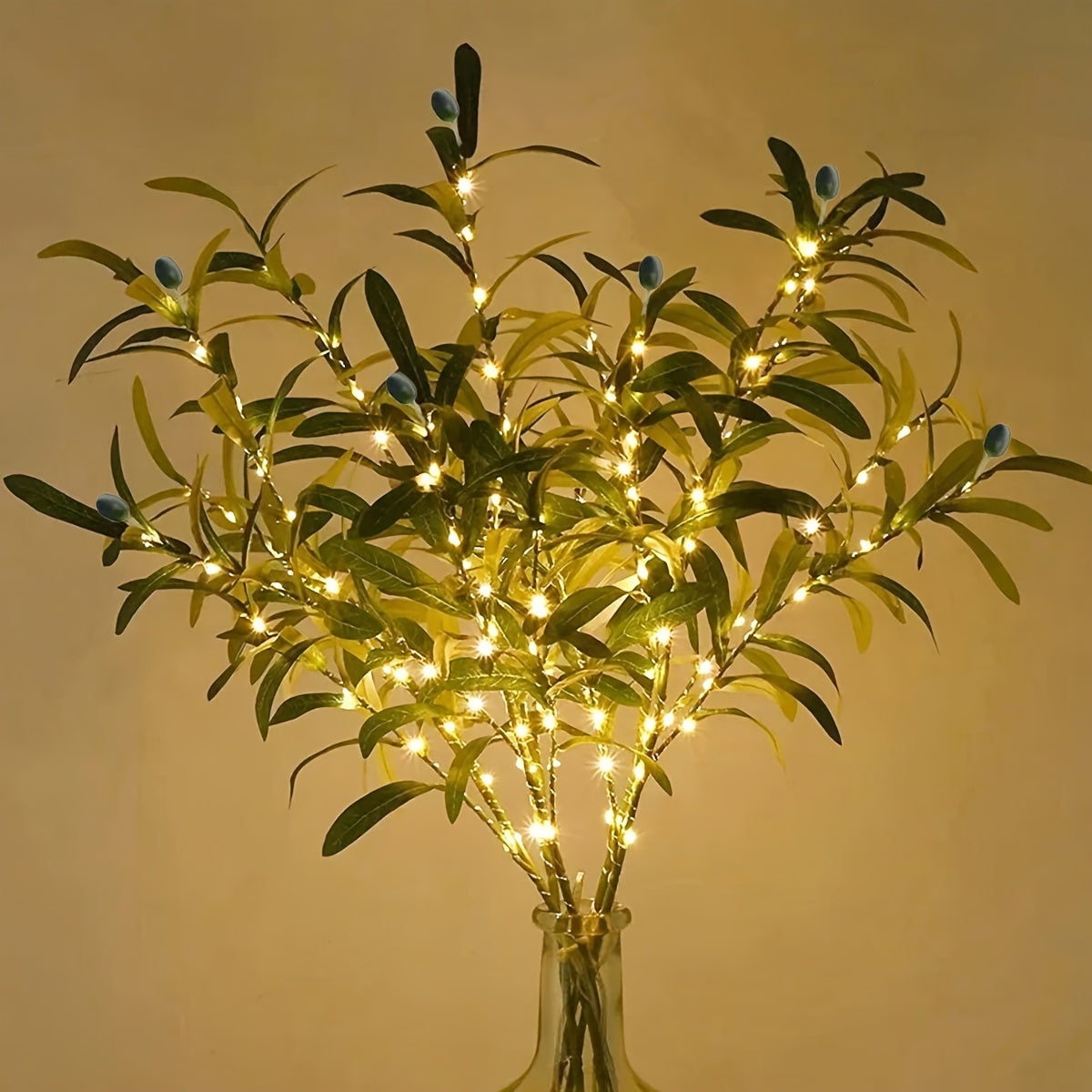 Artificial Olive Branch with LED Lights - No Vase Included