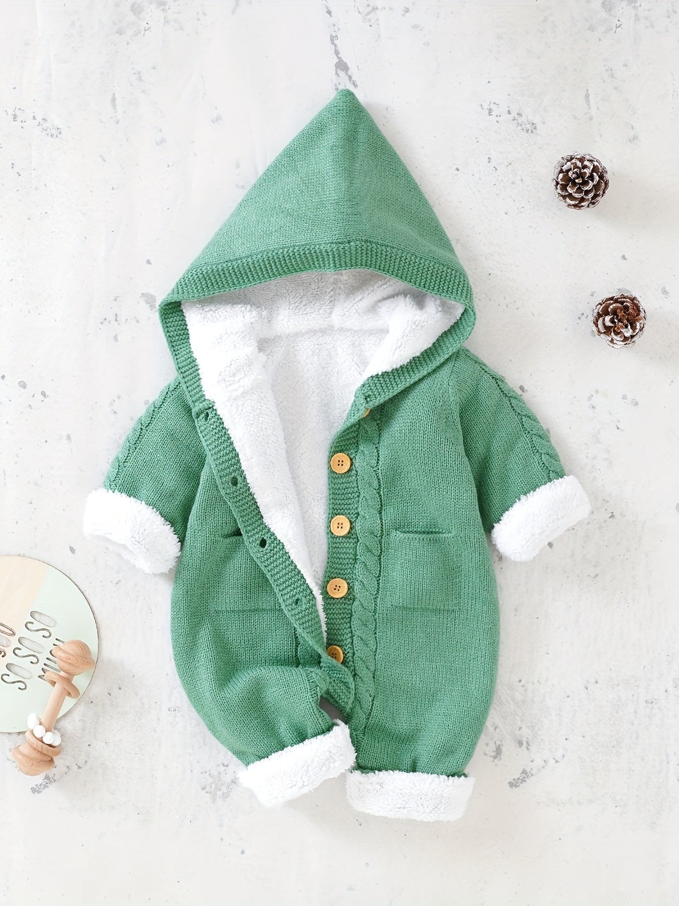 [Knit | Jumpsuit] Long Sleeve Hooded Newborn Boys And Girls Knitted Jumpsuit With Pants