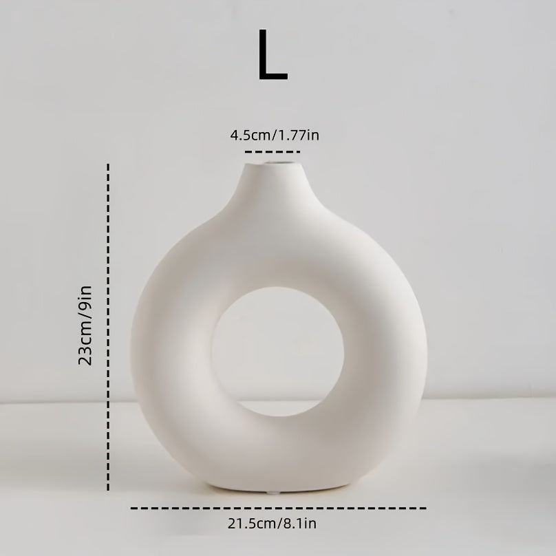 1pc Lightweight Plastic Modern Nordic Geometric Circle Planter - Round Centerpiece For Living Room Flower Vase Home Decor