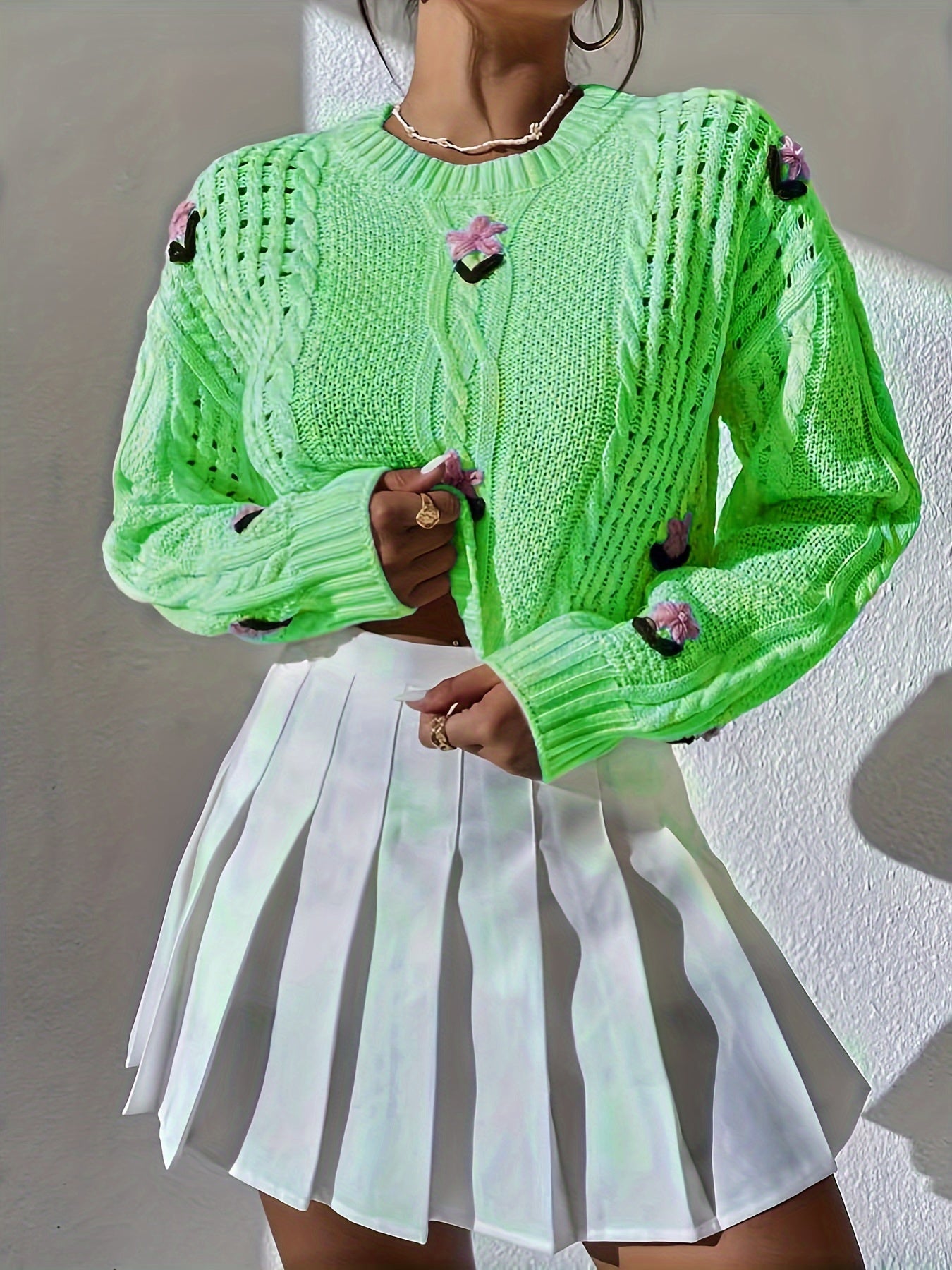Zhonggong Hand-embroidered Retro Elegant Sweater Set With Flower Pattern