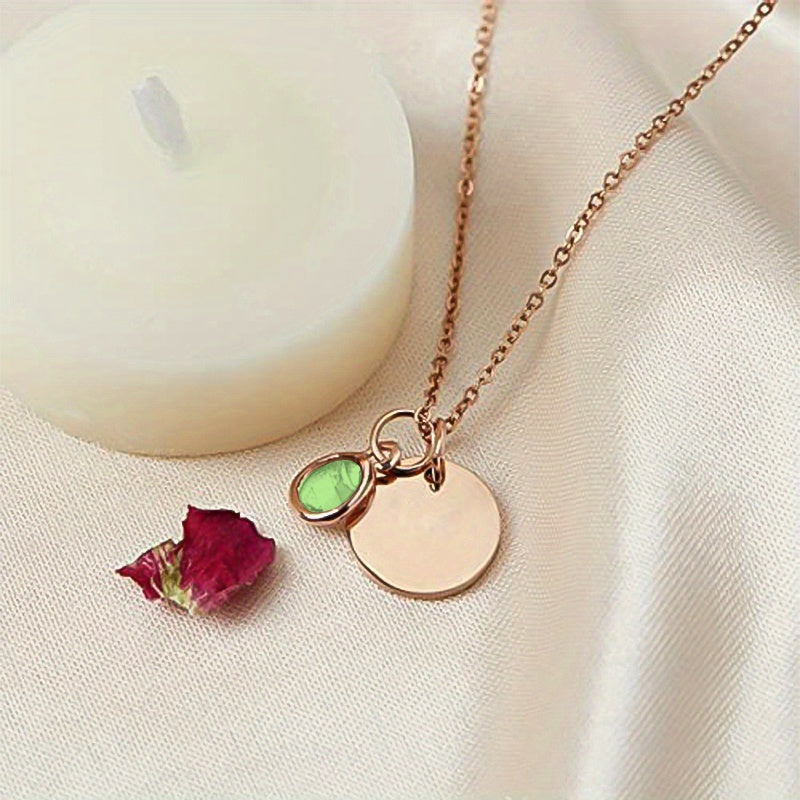 Birth Flower Engraved Necklace - Personalized Name Necklace with Birthstone and Customizable Record Time - Unique Mom Grandma Gift Idea with 12 Varieties of Birth Gemstones