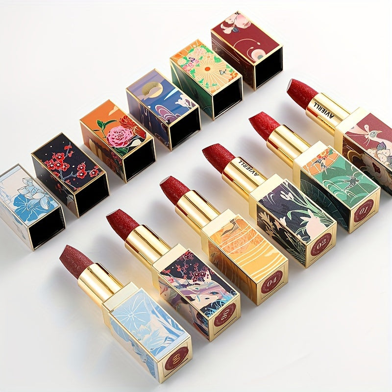 Exquisite Matte Velvet Lipstick Set - Moisturizing, Non-Sticky, Smudge-Proof, Waterproof, Lipstick - Perfect Festival Gift For Women - Chinese Traditional Printed Valentine's Day Gifts, Lunar New Year Gifts