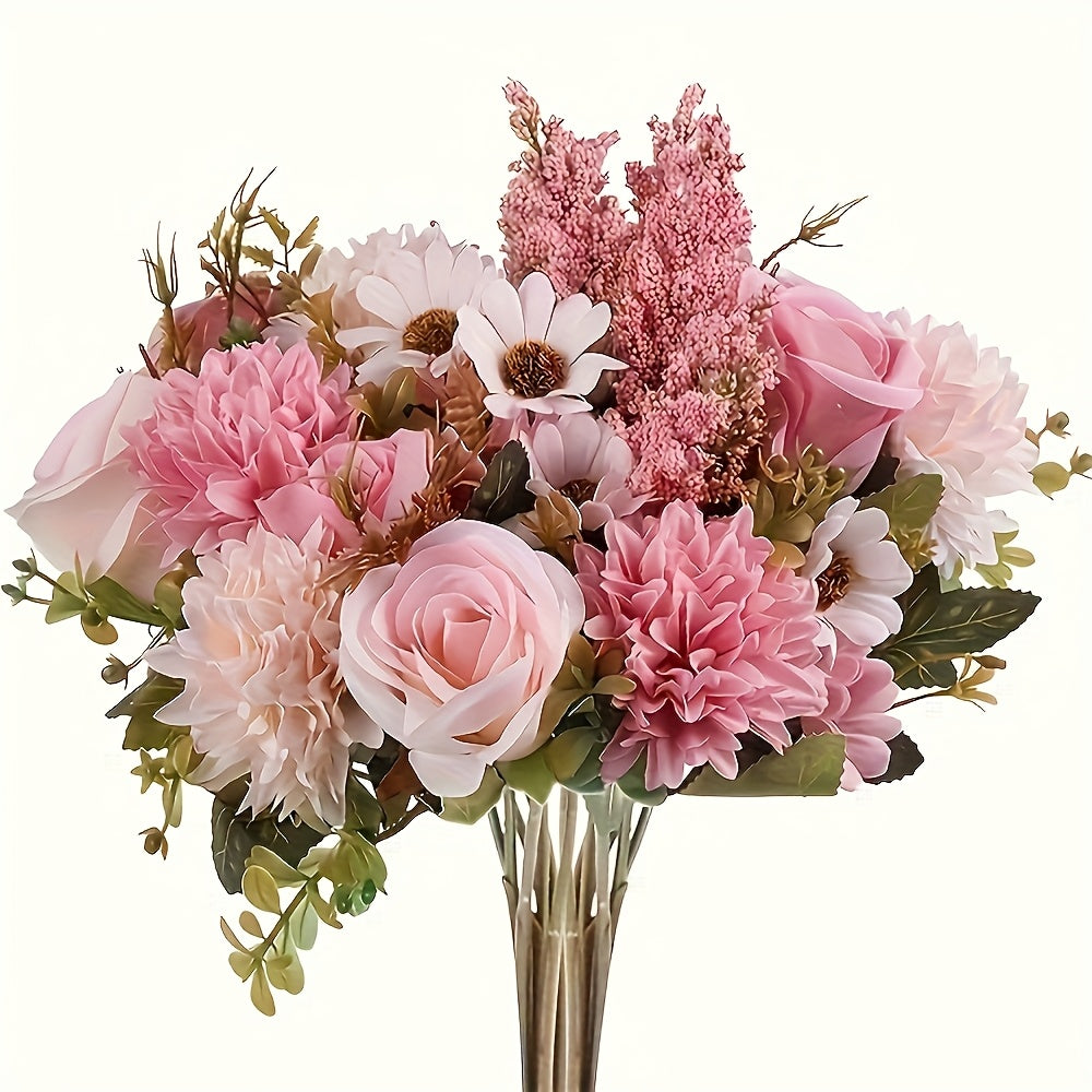 2 Bouquets of Vibrant Pink and White Peonies - Real Touch Artificial Flower Arrangement with Roses, Lavender, and Eucalyptus - Perfect for Weddings, Birthdays, Anniversaries, Mother'S Day - Indoor/Outdoor Decor, Holiday Celeb