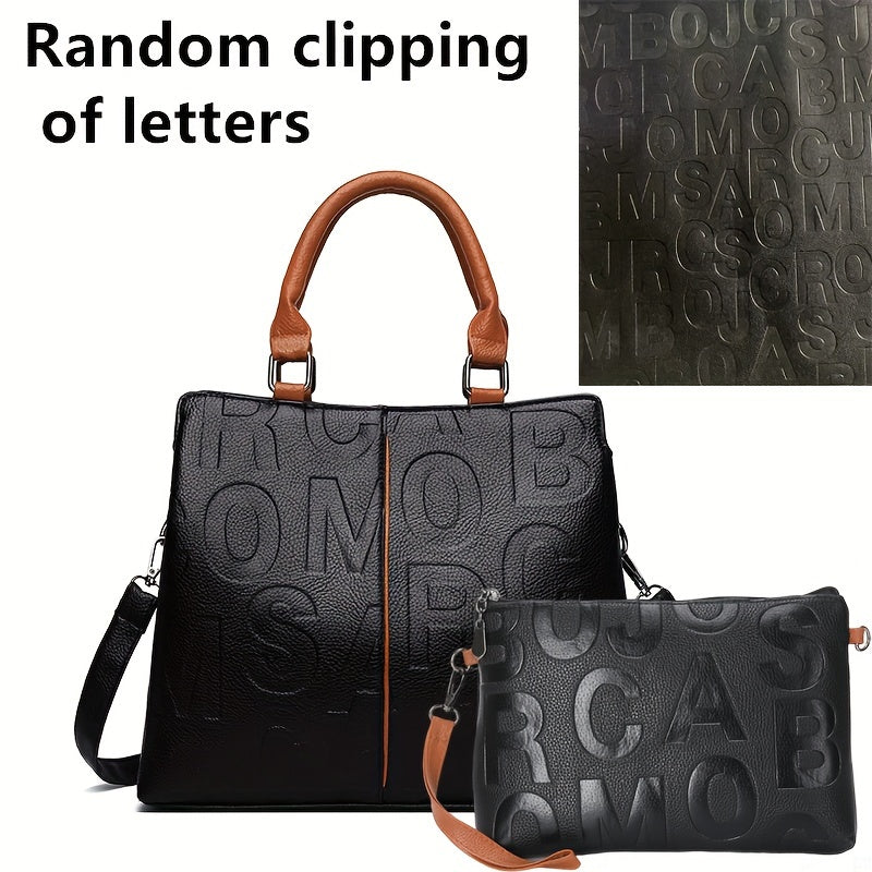 Chic Solid Color Letter-Embossed Handbag – Versatile, Foldable, Secure Zip & Removable Strap, Polyester-Lined for Daily Elegance (8.4x8.6x3.5) Inch