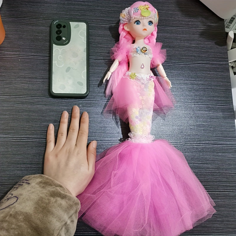 45cm/17.72inch Mermaid Doll Girl Toy Blue Eyed Children's Princess Doll Wedding Dress Doll Family Birthday Gift Fish Tail Can Be Unfolded, Christmas/Halloween/Thanksgiving Gift