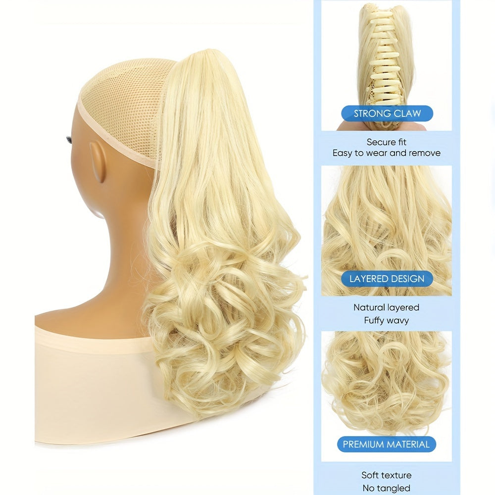 14-Inch Claw Clip Ponytail in Various Colors, Extended Pear Flower Curls, Multi-Layered Long Wavy Ponytail, Synthetic Hair Extensions Suitable for Women to Wear During New Year Role-Playing.