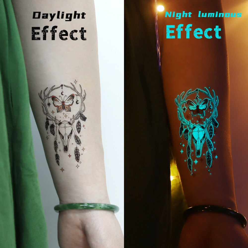 10 Sheets Blue Luminous Butterfly Tattoos, Glow In The Dark Vibrant Blue Butterfly Fairy Flower Rose Pattern Fake Tattoo, Decoration At Nightclub & Music Events, Waterproof & Realistic Lasting 2-5 Days, Butterfly Shoulder Cla