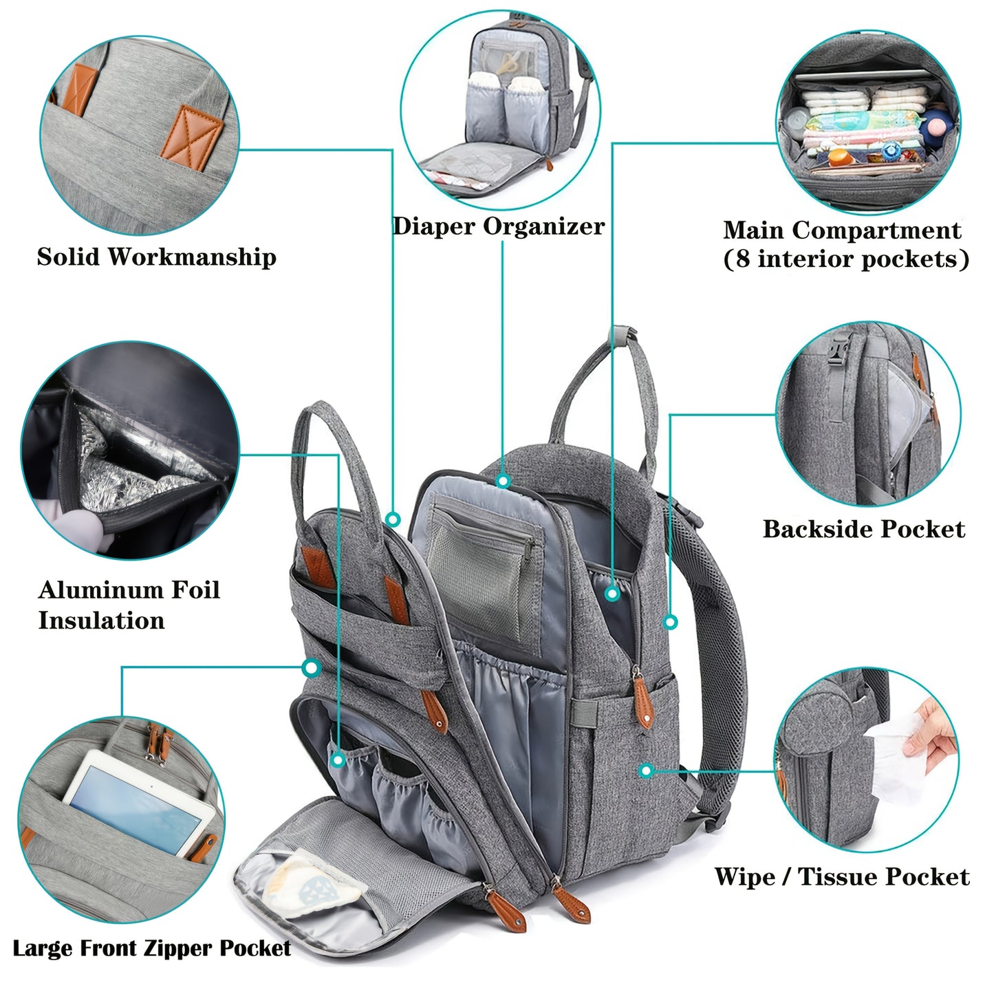 Lamroro Diaper Bag Backpack | Multifunction Travel Back Pack with Stroller Straps & Pacifier Case, Unisex and Stylish, Polyester, Zipper Closure, Utility Pocket, Mixed Color, Ideal for Registry and Shower Gifts