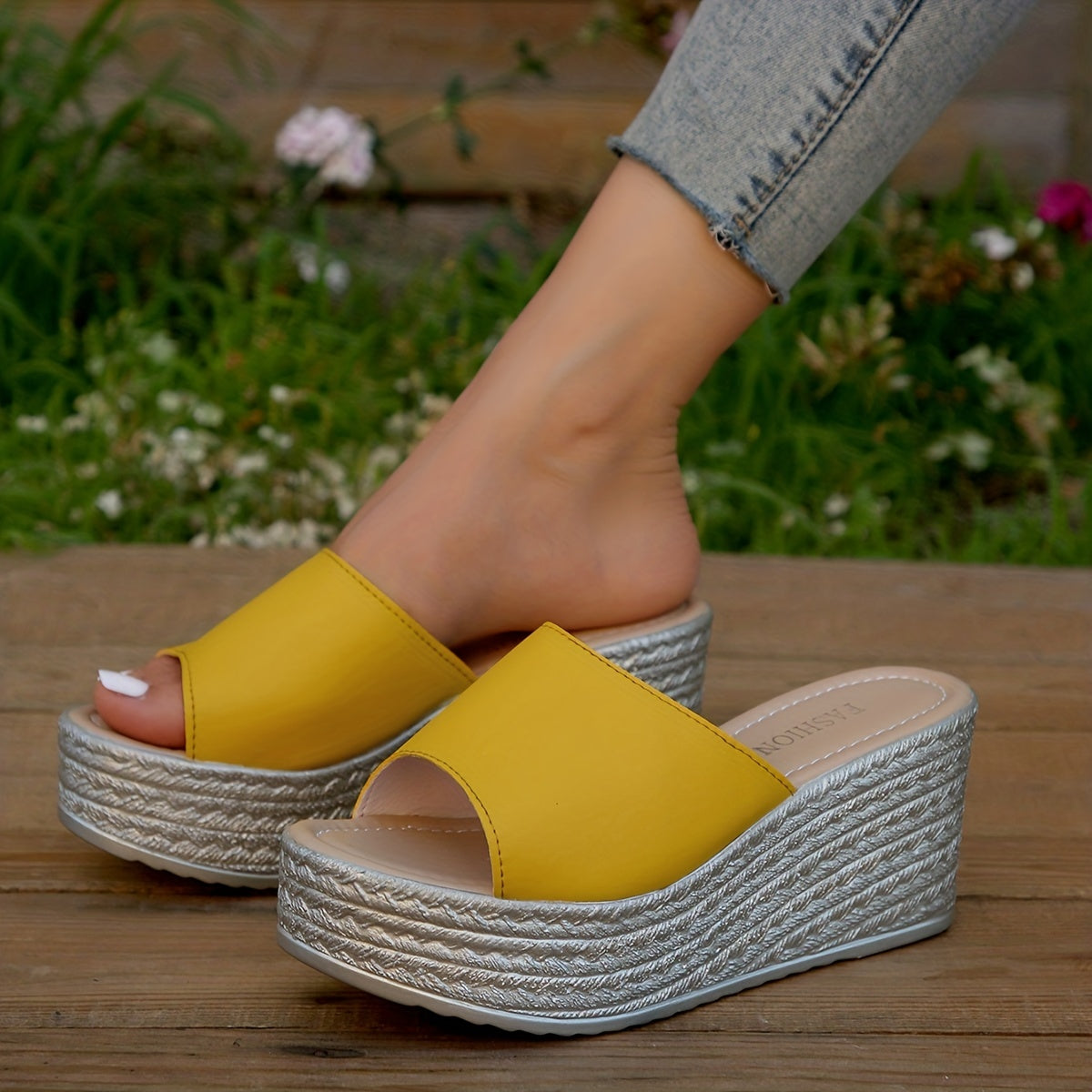 Women's Platform Wedge Slippers, Open Toe Solid Color Non-slip Slides Shoes, Casual Outdoor Slides