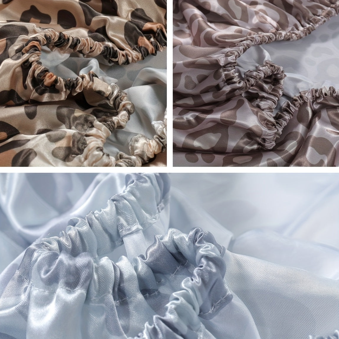 3pcs Luxurious Leopard Print Satin Sheet Set - Soft, Breathable, and Hypoallergenic for Comfortable Sleeping in Home, Dorm, and Guest Room - Includes 1 Mat and 2 Pillowcases, Easy Care and Machine Washable (Core Not Included)