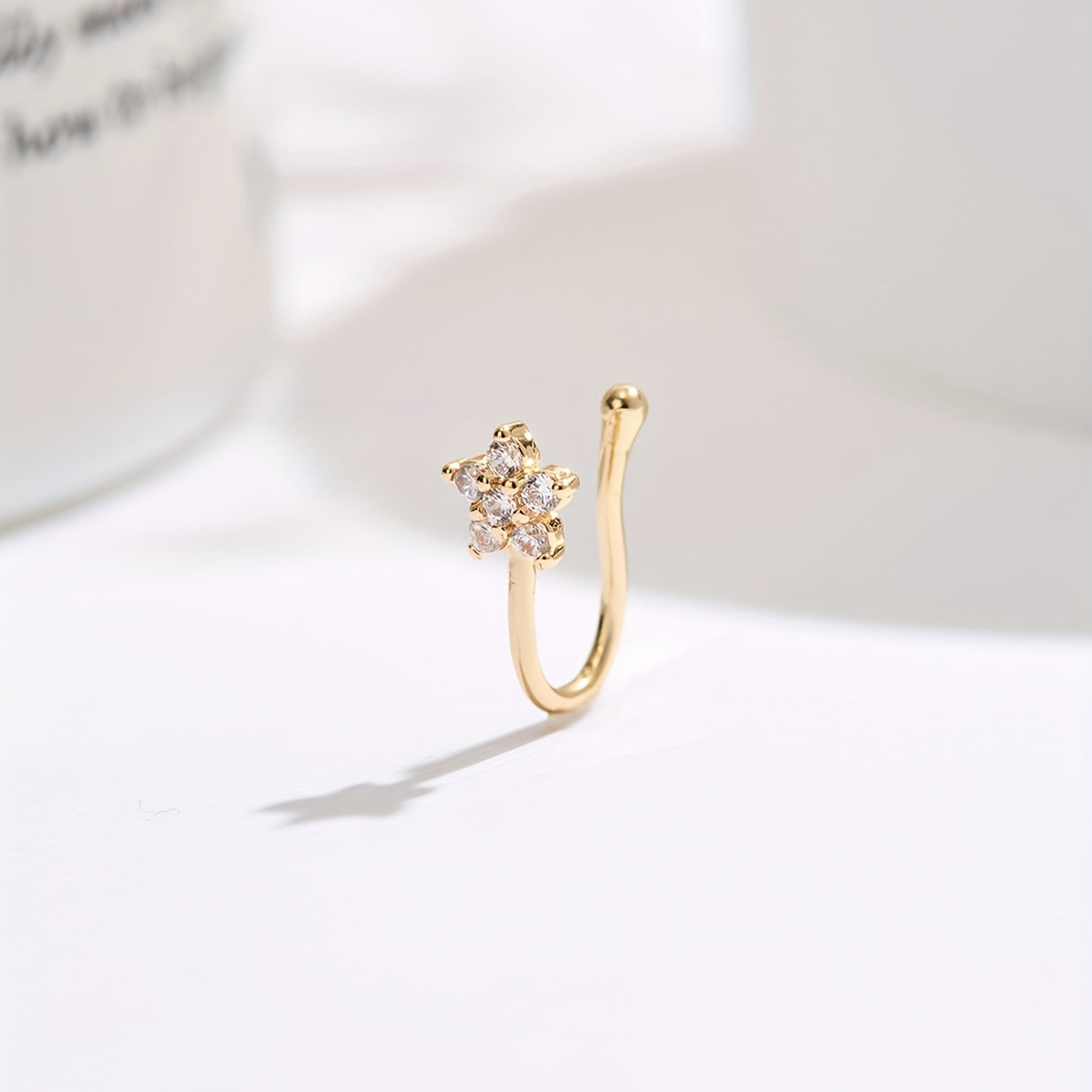 Mini Flower Shape Clip On Nose Ring Inlaid Shiny Zircon Simple Style Fake Piercing Nose Ring