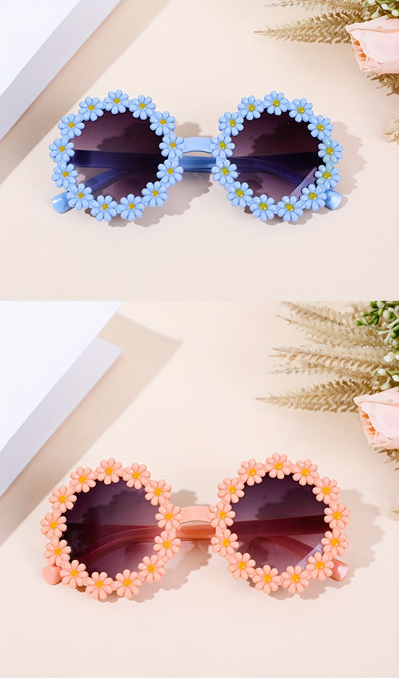 Trendy Cute Fresh Charming Daisy Flower Round Fashion Glasses, For Boys Girls Outdoor Sports Party Vacation Travel Supply Photo Prop