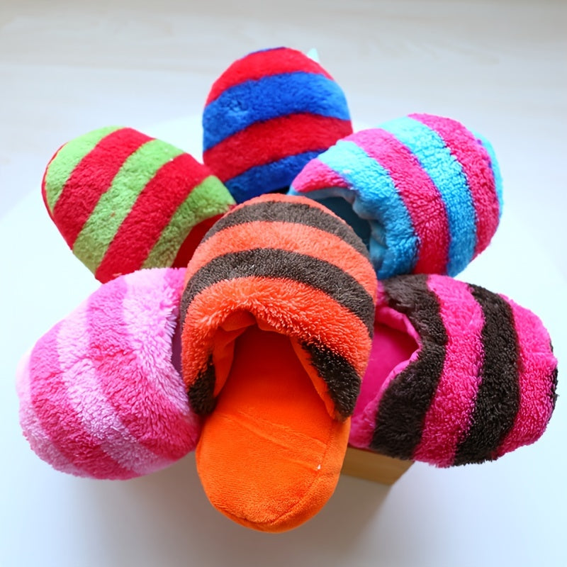 [Christmas] Stripes Plush Christmas Dog Toy, Happy Teddy Bear, for Small Dog, Teddy Bear, Pomeranian, All Breed Sizes, Without Battery