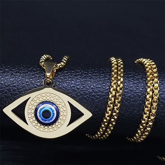 Hamsa Evil Blue Eye Necklace Stainless Steel Turkish Eye Necklace Greek Jewelry Ojo Turco Acero Inoxidable