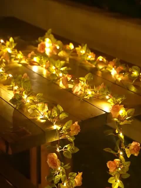 20 LED Champagne Rose Garland String Lights, 2m Floral Vine with Switch Control, Battery Powered, Plastic, Christmas Decorative Flower Theme, No Battery Included