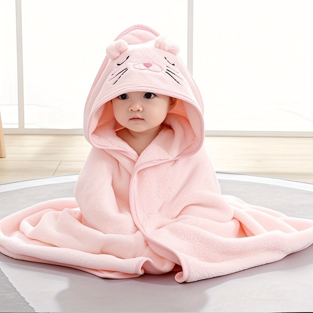 A Super Absorbent Microfiber Baby Bath Towel, Suitable for Infants Aged 0-2 Years, Featuring a Hood, Soft And Comfortable, with a Cartoon Design, Machine Washable, Perfect for Baby Bathing