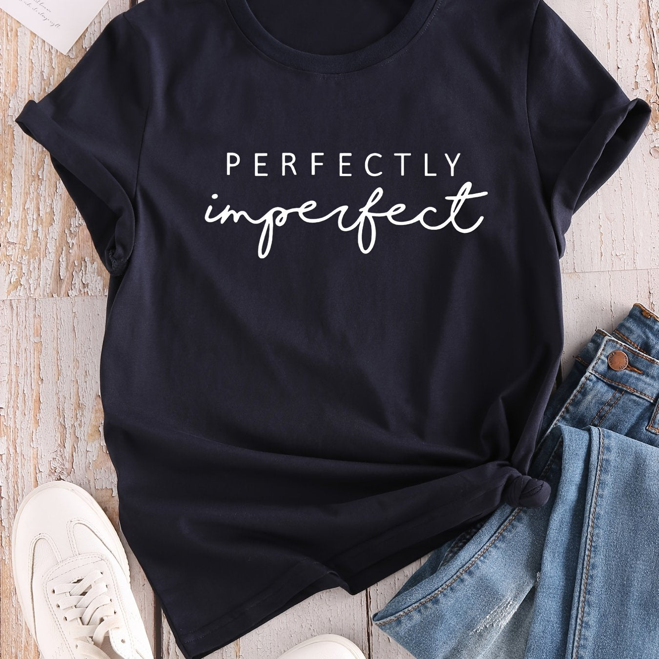 Letter Print Crew Neck T-shirt, Casual Loose Short Sleeve Summer T-Shirts Tops, Women's Clothing