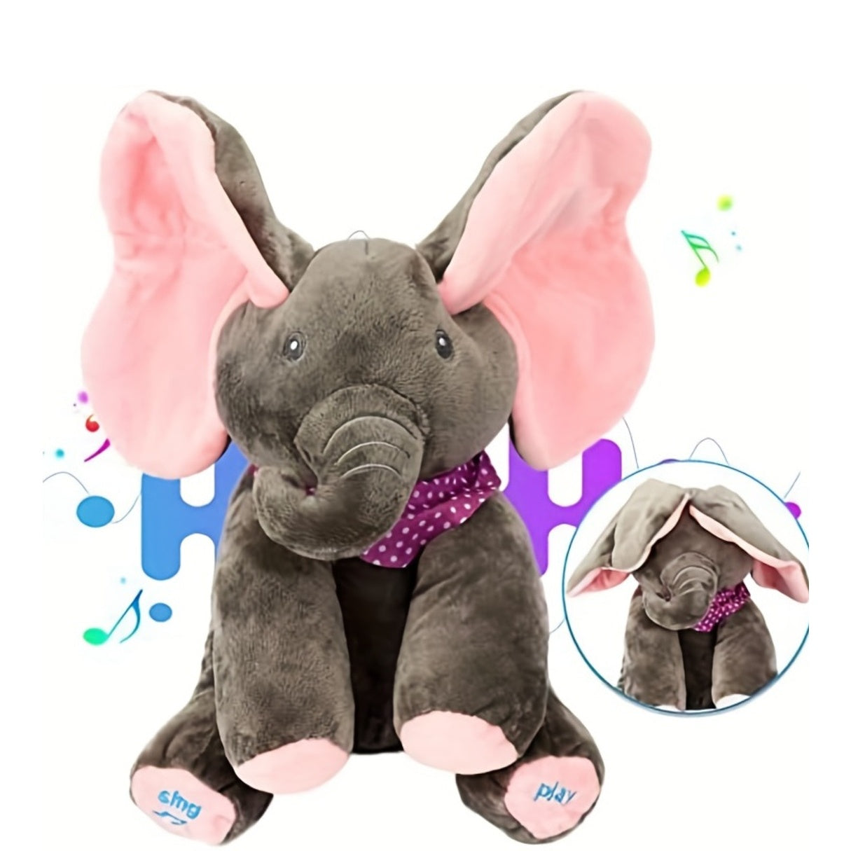 Hide-And-Seek Elephant Plush Toy, Baby Girl Hide-And-Seek Game Toy Singing Interactive Musical Toys, a Good Gift for Girls Over 6 Years Old Activity Ear Hide-And-Seek Bear Doll