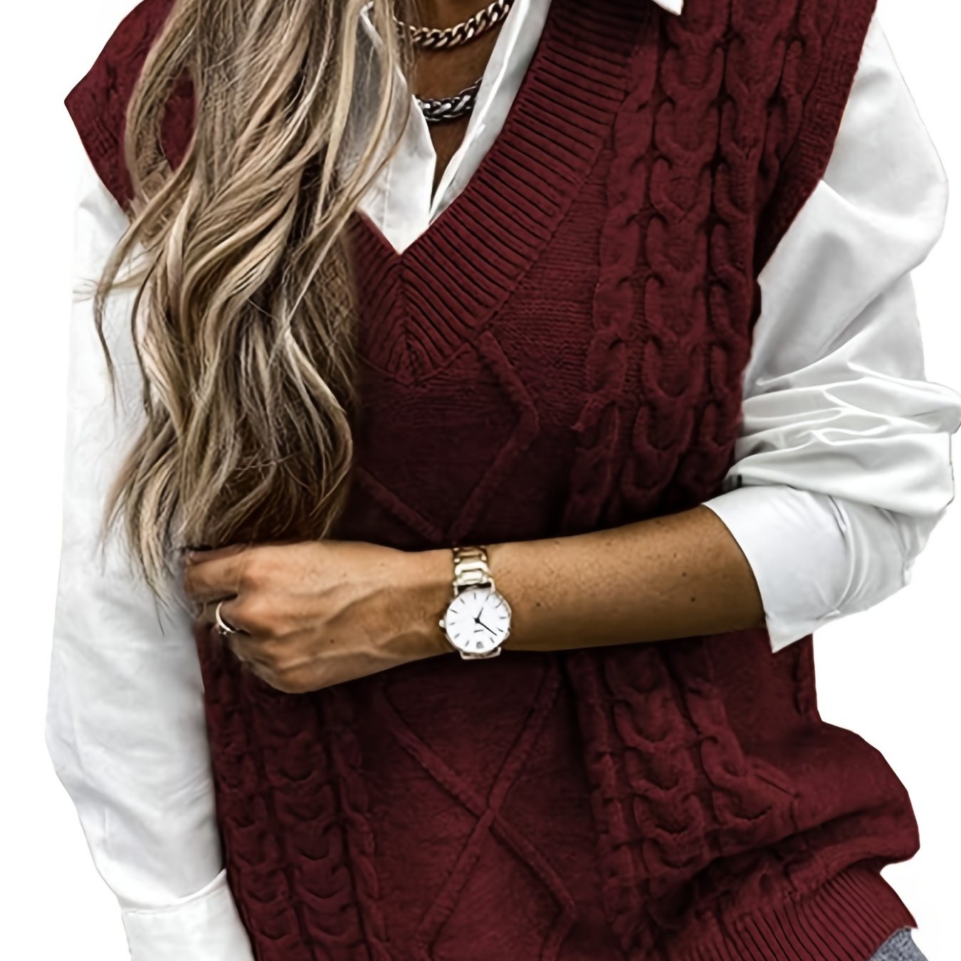 Women'S Sleeveless V-Neck Sweater Vest | Medium Stretch, Rib, Casual Style for Spring/Fall