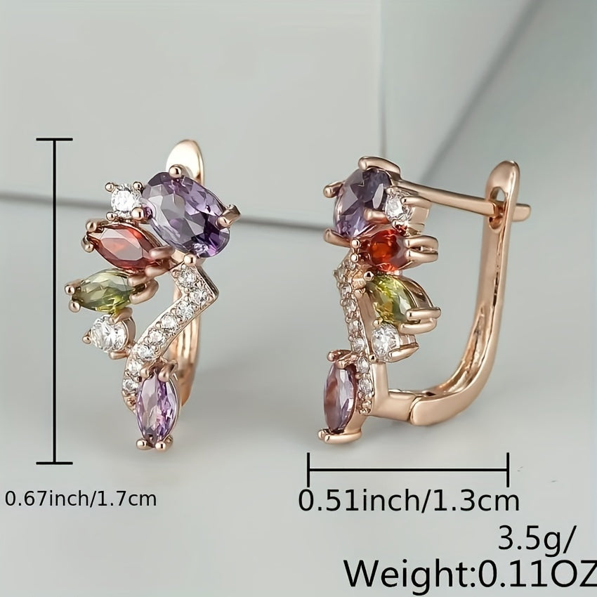 Radiant Multicolor Birthstone Dangle Earrings - Vibrant Marquise Gems in Flower & Leaf Design - Delicate Ear Cuffs for Nature Lovers - Hypoallergenic, Perfect Gift Idea