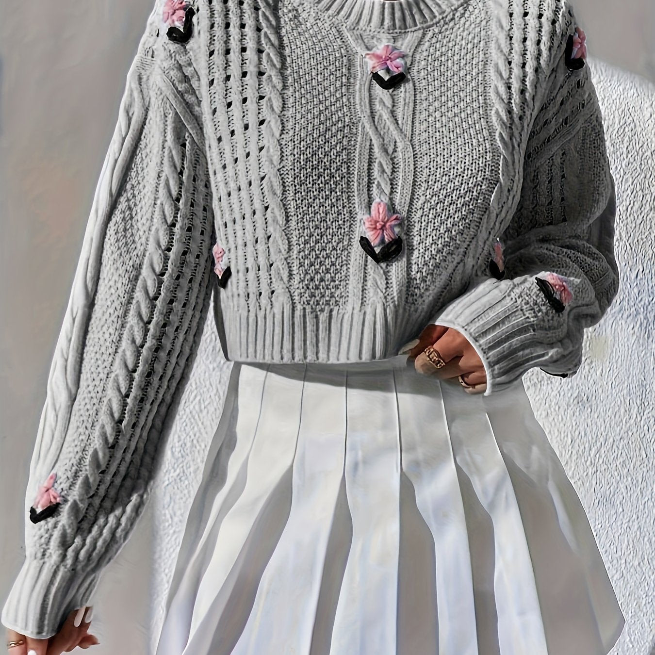 Zhonggong Hand-embroidered Retro Elegant Sweater Set With Flower Pattern