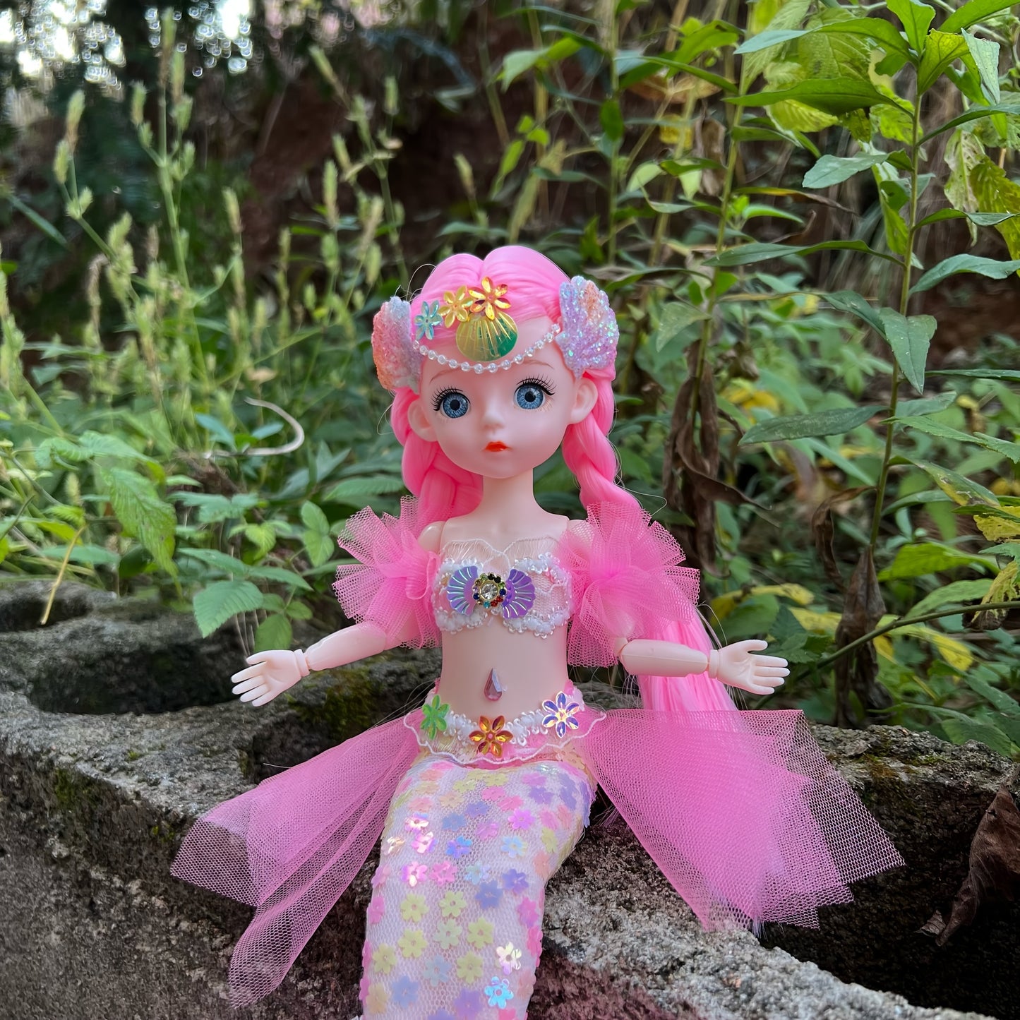 45cm/17.72inch Mermaid Doll Girl Toy Blue Eyed Children's Princess Doll Wedding Dress Doll Family Birthday Gift Fish Tail Can Be Unfolded, Christmas/Halloween/Thanksgiving Gift