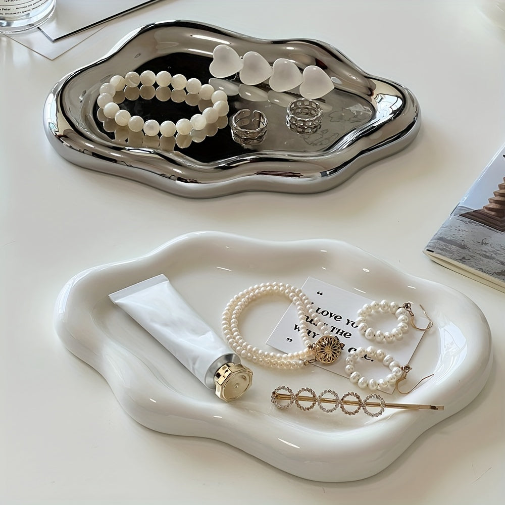 1pc Cloud Ceramic Tray - Sleek Single-Layer Design with Exquisite Light Luxury Finish, Spacious Jewelry Storage, Elegant Perfume Display, and Convenient Key Storage - Perfect for Home, Living Room, or Office Decor, Ideal Gift