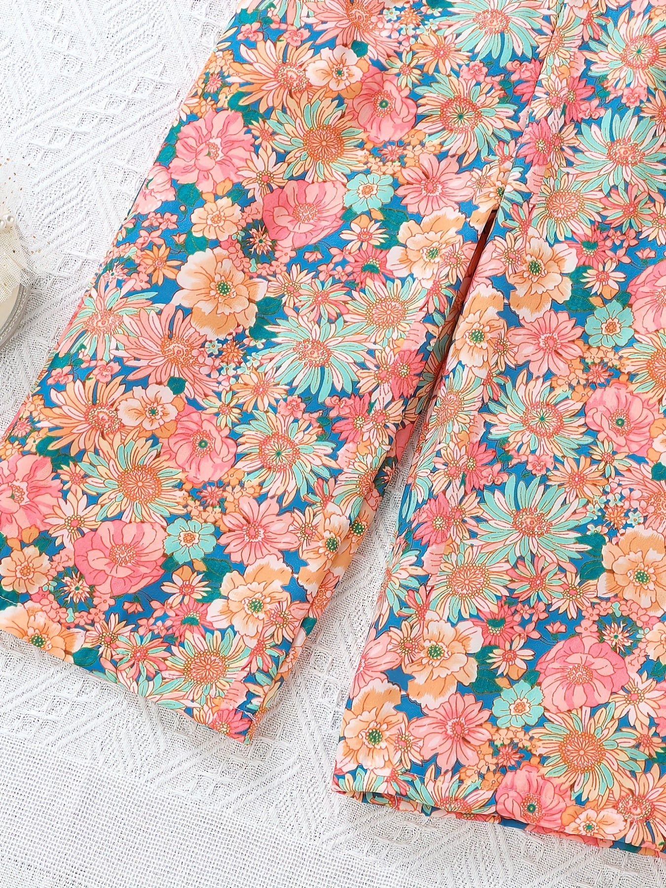 [Boho Flower Jumpsuit] Boho Flower Print Girls Shirred Cami Jumpsuit | For Going Out Party Holiday Kids Summer Clothes