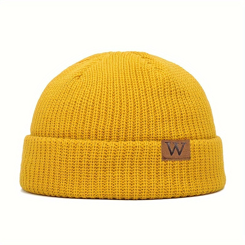 Letter W Patch Knitted Beanie Casual Fashion Knitted Hat