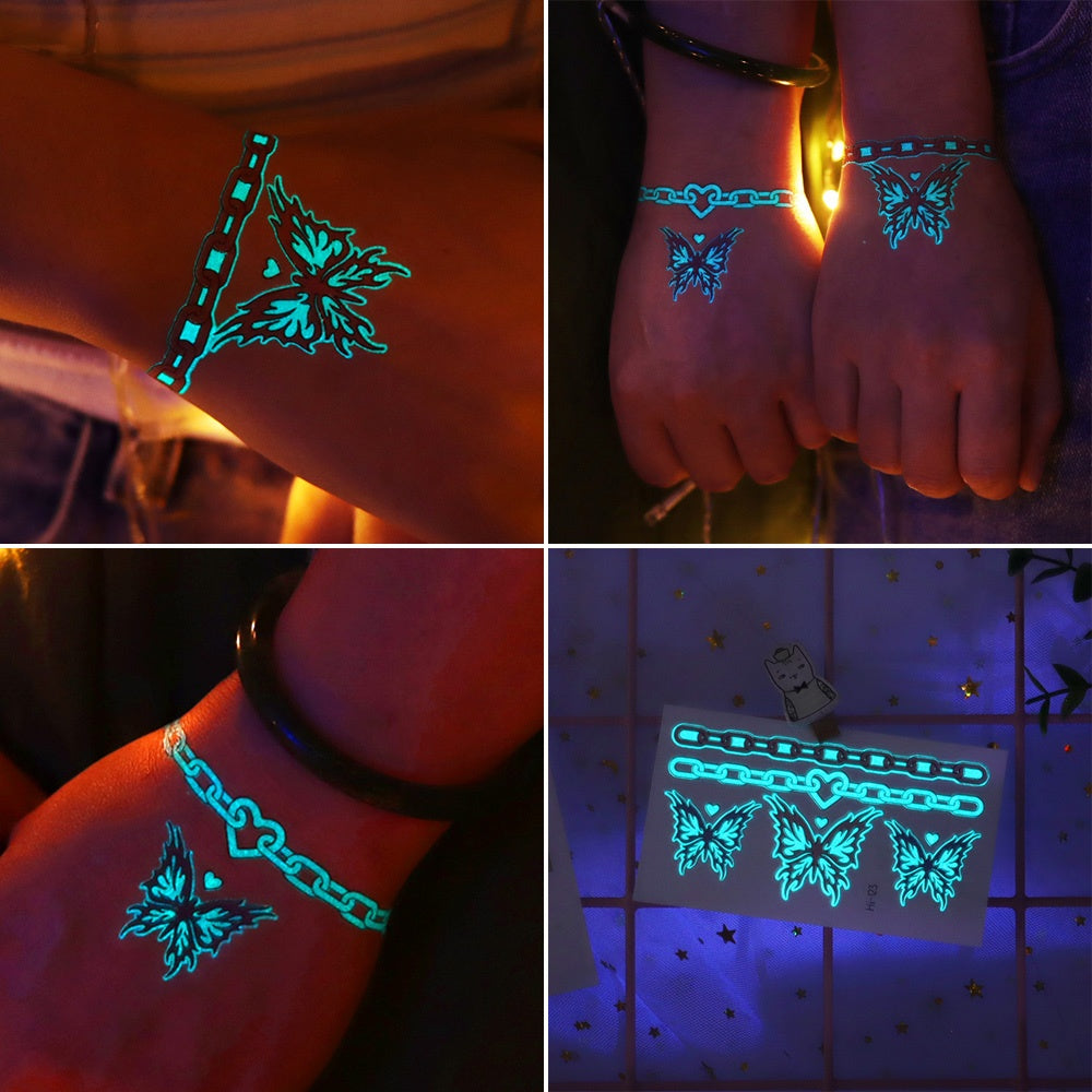 10 Sheets Blue Luminous Butterfly Tattoos, Glow In The Dark Vibrant Blue Butterfly Fairy Flower Rose Pattern Fake Tattoo, Decoration At Nightclub & Music Events, Waterproof & Realistic Lasting 2-5 Days, Butterfly Shoulder Cla